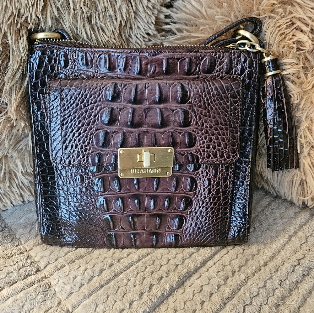 BRAHMIN | Mimosa Dark Brown/Black Crossbody Bag w/Tassel